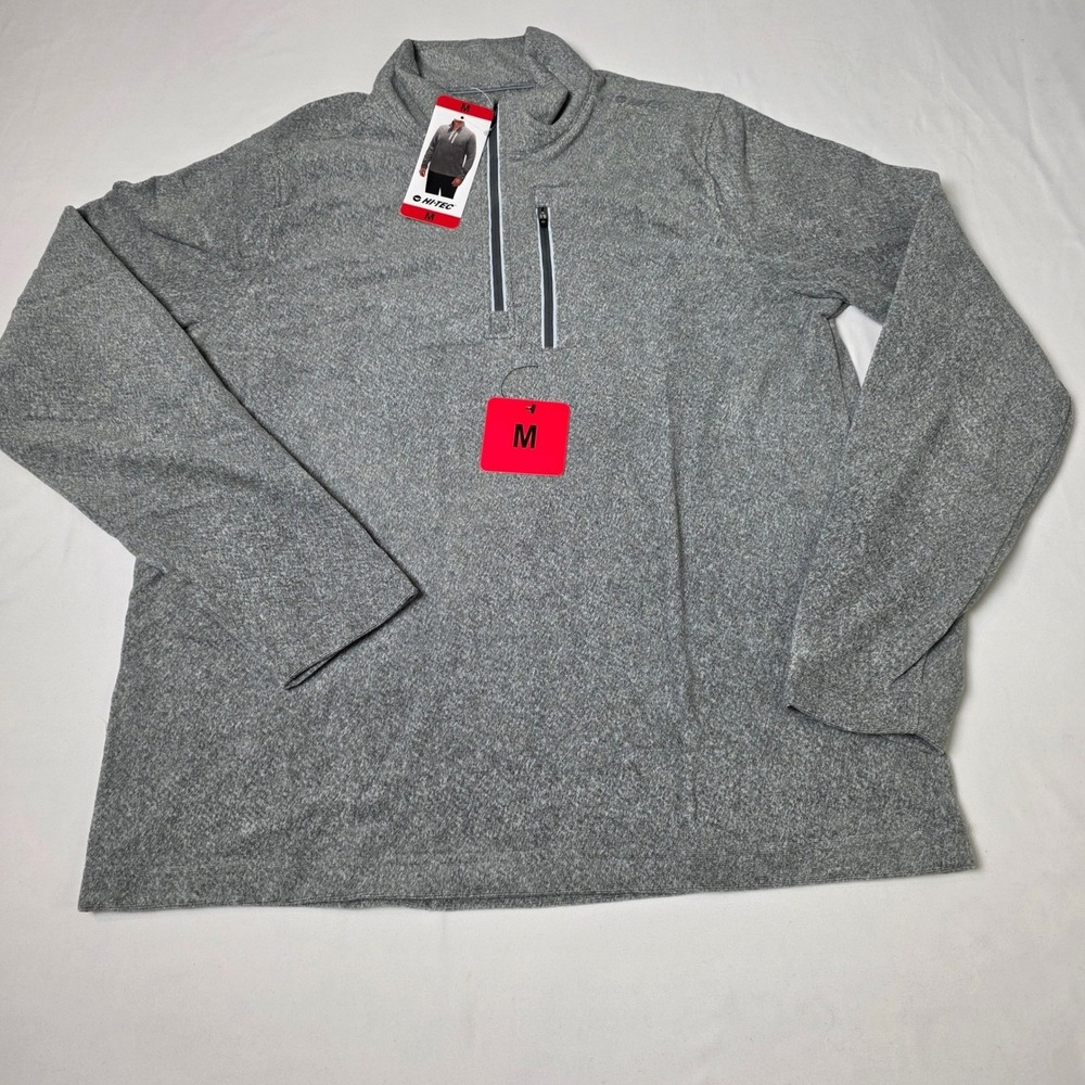 Hi-Tec Quarter Zip Pullover Mens Size Medium Gray Heathered Fleece Chest Pocket